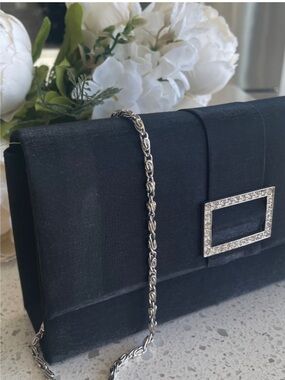 LE CHATEAU Black satin evening clutch | 8” x 4”
